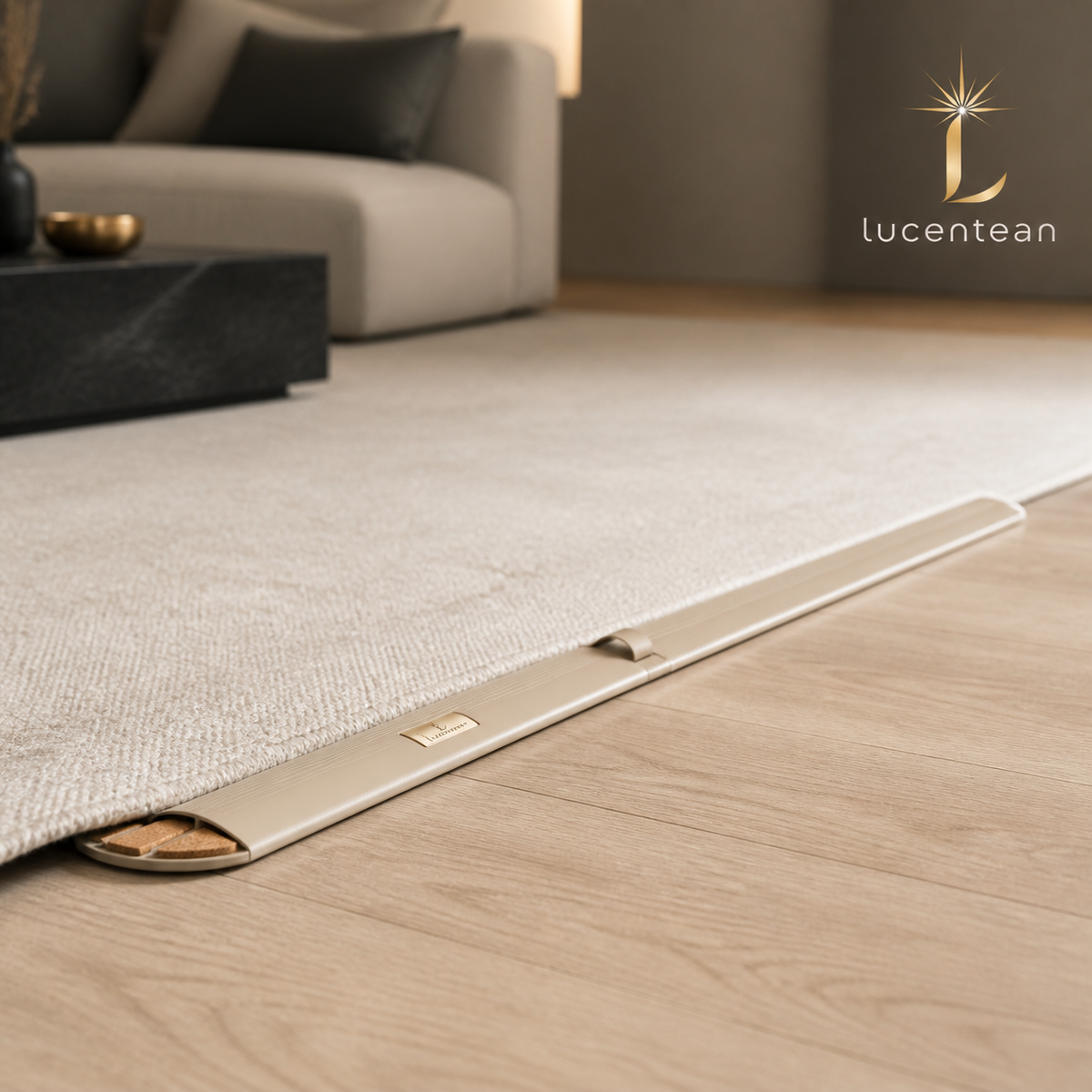Lucentean™ Rug-Edge Settle Strip — Low-Profile Floor Alignment Bar
